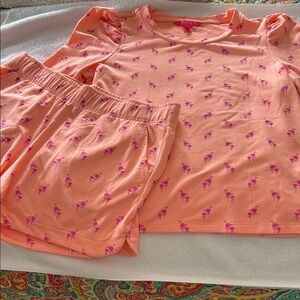 Lilly Pulitzer Peach Flamingo Sweatshirt & Shorts Set
